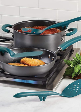 Rachael Ray Tools and Gadgets Spoon, Slotted and Solid Turners Set/ Cooking Utensils - 3 Piece, Teal Blue