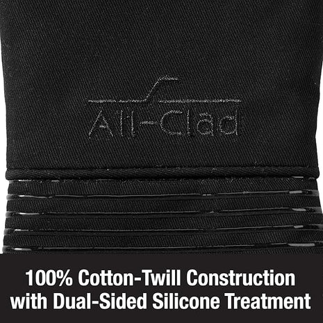 All-Clad Silicone Oven Mitts: Heat Resistant up to 500 Degrees - 100% Cotton & Silicone, 14"x7" Oven Mitt for Kitchen and Barbecue, 2-Pack, Black