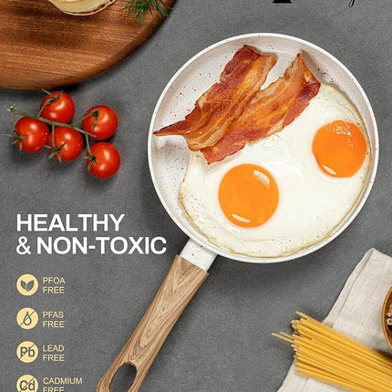 MICHELANGELO Small Frying Pan Nonstick - 6 Inch Single Egg Frying Pan, Mini Skillet with Stay-Cool Handle, Non-Toxic Omelette Pan, White