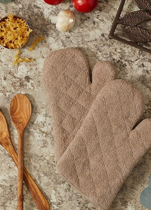 DII Basic Terry Collection 100% Cotton Quilted, Oven Mitt, Stone, 2 Piece