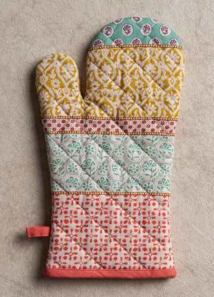 Maison d' Hermine 100% Cotton Oven Mitt & Pot Holder Set (7.5"x13" & 8"x8") Heat Resistant BBQ Cooking Gloves with Loop, Baking, Grilling, Kitchen, Handling Hot Pans Spring/Summer (Provence)