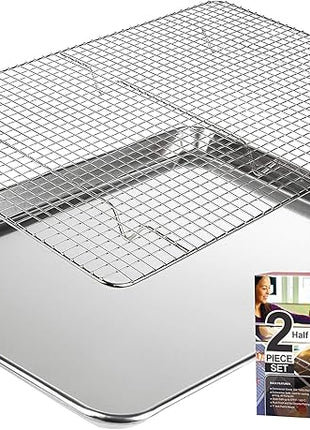KITCHENATICS Aluminum Baking Pan Half Sheet with Grid: Baking Sheet with Wire Rack, 13 x 18 Baking Trays with Stainless Steel Wire Cooling Rack for Baking, Easy Clean, Commercial Quality, Heavy Duty