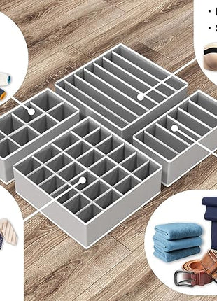 Simple Houseware 4-Pack Drawer Organizer Set - Closet Dividers for Underwear, Socks, Bras, Scarves, Ties - Foldable Non-Woven Storage Boxes, Gray