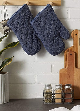 DII Basic Terry Collection 100% Cotton Quilted, Oven Mitt, French Blue, 2 Piece
