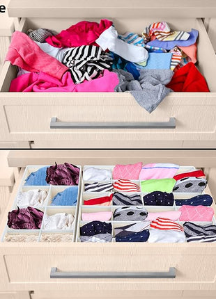 Simple Houseware 4-Pack Drawer Organizer Set - Closet Dividers for Underwear, Socks, Bras, Scarves, Ties - Foldable Non-Woven Storage Boxes, Beige