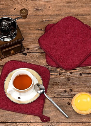 100% Cotton Kitchen Everyday Basic Terry Pot Holder Heat Resistant Coaster Potholder for Cooking and Baking Set of 5 Wine
