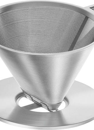 ZWILLING Sorrent Z1024-006 Stainless Steel Coffee Dripper/Mug Set, Double Wall Glass Coffee Mug, Heat Resistant, Cold Insulated, Paperless, Dishwasher Safe, For 1-4 Cups