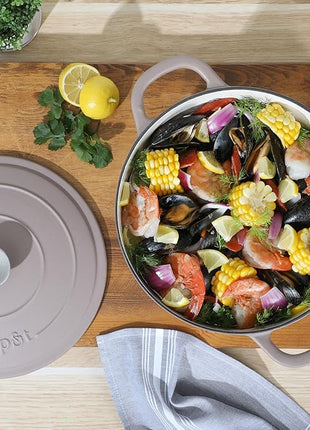 Crock Pot Artisan 7-Quart European Enameled Round Cast Iron Dutch Oven Pot With Lid - Matte Dusty Pink