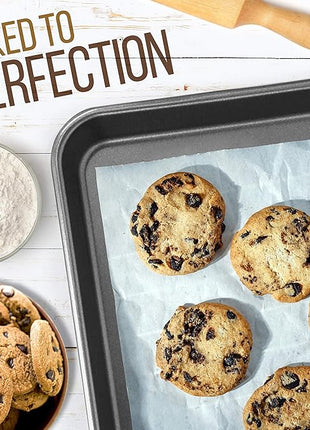 NutriChef 2-Piece Large & Medium Cookie Sheets for Baking - Non Stick Baking Sheet for Cookies, Sheet Cakes & Roasting - Dishwasher Safe - Gray