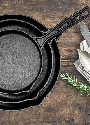 Bruntmor 8, 10 and 12 Inch Pre-Seasoned Frying Pan Set of 3, Oven Safe Skillet, Grill Pan Set, Nonstick Cookware with Side Drip Lips, Black