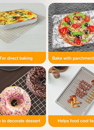 2PCS Cooling Racks for Cooking and Baking - 10" x 16"Heavy Duty Stainless Steel Wire Rack for Baking, Grilling, Roasting - Oven & Dishwasher Safe - Fits Half Sheet Pan（Gold）