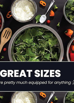 WHYSKO Meal Prep Stainless Steel Mixing Bowls Set, Home, Refrigerator, and Kitchen Food Storage Organizers | Ecofriendly, Reusable, Heavy Duty (Khaki)