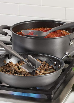 Rachael Ray Tools and Gadgets Lazy Crush & Chop, Flexi Turner, and Scraping Spoon Set / Cooking Utensils - 3 Piece, Gray