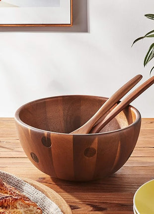 Kate Spade New York Deco Dot Salad Bowl with Servers, 1.85 LB, Brown