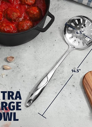 Zulay Kitchen Stainless Steel Slotted Spoon - 14.5” Large Skimmer Frying Spoon for Draining & Serving - Heat-Resistant, Rust-Proof & Dishwasher Safe Kitchen Utensil for Everyday Use