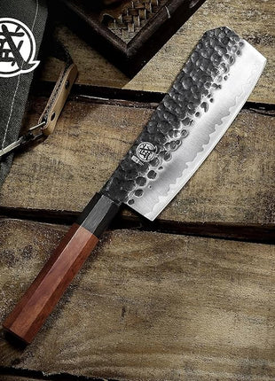 MITSUMOTO SAKARI Boning Knife 7 inch - Hand Forged Japanese Meat Cleaver Knives, 3-Layer 9CR18MOV High Carbon Steel, Rosewood Handle & Sandalwood Box