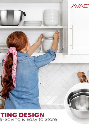 AVACRAFT 18/10 Stainless Steel Mixing Bowls with Lids, non slip silicone base bowls with Handle, Mixing Bowl Set with Pour Spouts & Measurement Marks, Home Essentials Cooking Bowls, (Black)