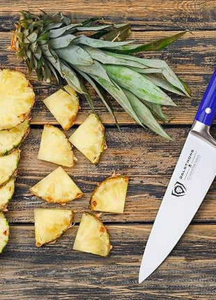 DALSTRONG Chef Knife - 8 inch Blade - Gladiator Series - Forged High Carbon German Steel - Razor Sharp Kitchen Knife - Professional Full Tang Knives - Blue Handle ABS - Sheath - NSF Certified