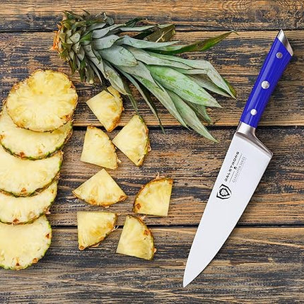 DALSTRONG Chef Knife - 8 inch Blade - Gladiator Series - Forged High Carbon German Steel - Razor Sharp Kitchen Knife - Professional Full Tang Knives - Blue Handle ABS - Sheath - NSF Certified