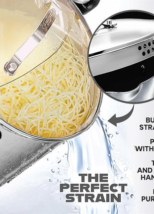 GOTHAM STEEL 8 Qt Stainless Steel Stock Pot Multipurpose Pasta Pot with Strainer Lid & Twist and Lock Handles, for Soup, Spaghetti, Rice, Induction Ready, Dishwasher Safe