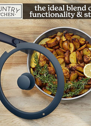 Country Kitchen Cookware Set with Removable Handle, Oven & RV Safe Pots and Pans Set, Denim, Original