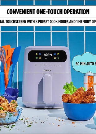 CRUX x Marshmello 3.0 QT Digital Air Fryer with TurboCrisp Technology, Touch Screen Temperature Control, Timer and Auto Shut-off, Fully Programmable, Silicone Cupcake Molds Included, Lavender