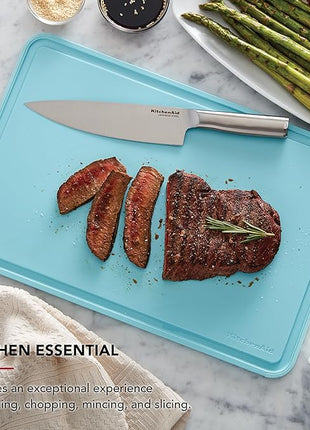 KitchenAid Classic Plastic Cutting Board with Perimeter Trench and Non Slip Edges, Dishwasher Safe, 12 inch x 18 inch, Blue
