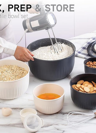 COOK WITH COLOR Prep Bowls with Lids- Wide and Deep Nesting Plastic Small Mixing Bowl Set with Lids, 12 Piece Set - Deep Bowls, Speckled Black