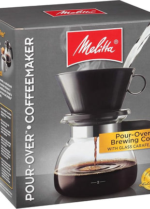 Melitta Pour-Over Coffee Brewer W/ Glass Carafe, Holds 6 - 6 Oz Cups, Black