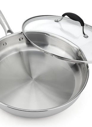 AVACRAFT 18/10 12 Inch Stainless Steel Frying Pan with Lid, Side Spouts, Induction Pan, Versatile Stainless Steel Skillet, Fry Pan in our Pots and Pans (12 inch)