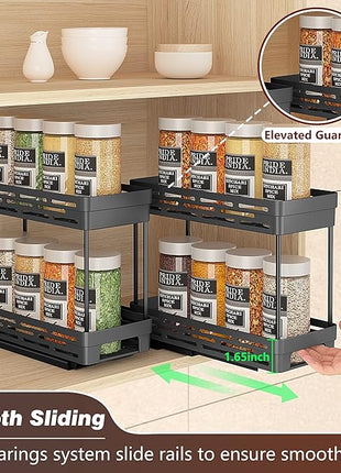 Pull Out Spice Rack Organizer for Cabinet, 3 Packs Slide Out Spice Racks Organizer, Spice Cabinet Organizers, Cabinet Size Need:12'' Highx11'' Deepx5'' Wide,Each Tier Hold 10 Spice Jar - 2 Tier, Black