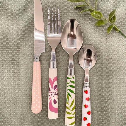 The Original Brink House Eclectic Collection Mix & Match Stainless Steel Cutlery Set with Multicolored Handles / 16 pieces with Metal Stand/Lifestyle utensils for home, apartment, dorm, outdoor