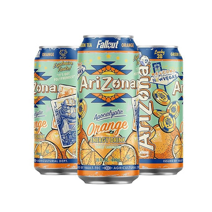AriZona x Fallout Orange Green Tea Energy Drink, 15 fl oz (Pack of 12) - 190mg Caffeine per Can