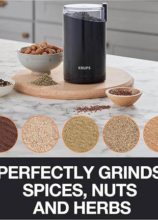 KRUPS Precision Electric Coffee Grinders, 3 oz Capacity, 200W Motor, Stainless Steel Blades for Uniform Grinding of Beans, Herb and Nuts, Coffee and Spice Grinder Electric, (Black)