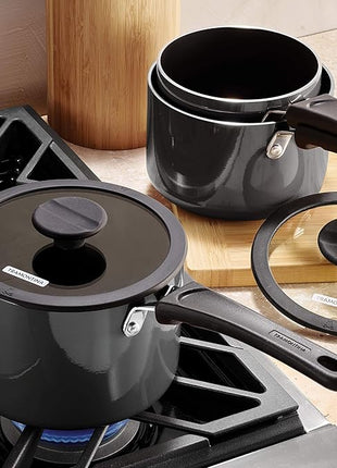 Tramontina Aluminum Non Stick 6-Piece Nesting Sauce Pan Set with Lids - Gray, Kitchen Nonstick Cookware Set, Dishwasher and Oven Safe
