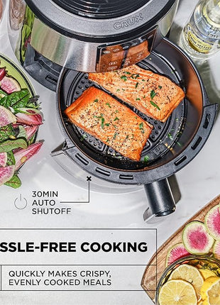 Crux 3QT Digital Air Fryer, Faster Pre-Heat, No-Oil Frying, Fast Healthy Evenly Cooked Meal Every Time, Dishwasher Safe Non Stick Pan and Crisping Tray for Easy Clean Up, Stainless Steel