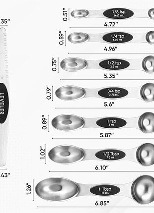 Spring Chef Stainless Steel Magnetic Measuring Spoons Set with Strong N45 Magnets, Heavy Duty Metal Kitchen Gadgets for Baking & Cooking, Fits in Most Kitchen Spice Jars, Set of 8 with Leveler, Black