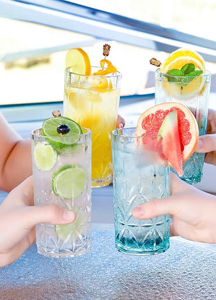 BELLAFORTE Shatterproof Tritan Plastic Tall Tumbler, Set of 4, 18oz - Myrtle Beach Drinking Glasses - Unbreakable Drinking Glasses for Parties - BPA Free - Clear