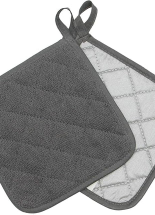 Cotton Pot Holders Cotton Made Machine Washable Heat Resistant Everyday Kitchen Basic Terry Pot Holder, Hot Pads, Trivet for Cooking and Baking Set of 4 (Grey)