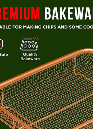 Air Fryer Tray Basket w/Elevated Mesh Great For Oven, For Baking & Crispy Foods, Dishwasher Safe,PTFE/PFOA/PFOS FREE Extra-large 9.5/''x13/'',Copper