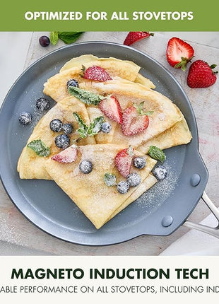 GreenPan Valencia Pro 9.5" Nonstick Crepe Pan, PFAS-Free Ceramic Flat Pancake Skillet, Induction Ready Cookware, Hard Anodized, Dishwasher & Oven Safe, Gray