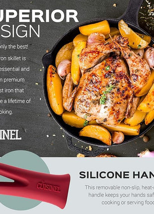 Pre-Seasoned Cast Iron Skillet Set (8-Inch and 12-Inch) Oven Safe Cookware - Heat-Resistant Holders - Indoor and Outdoor Use - Grill, Stovetop, Induction Safe