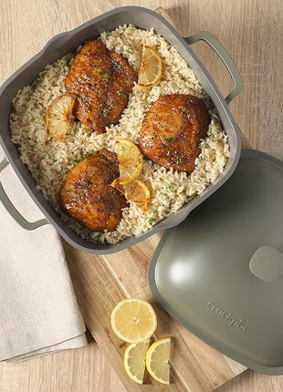 Crock-Pot Northvale Cast Aluminum Lightweight Durable 5.2 Quart Heavy Duty Dutch Oven Pot With Lid, Oven Safe, Dual Handles - Matte Sage Green