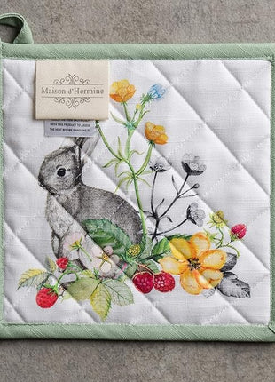 Maison d' Hermine Pot Holders 100% Cotton Heat Resistant Potholders 8" x 8" Hot Pads with Loop BBQ, Cooking, Baking, Grilling, Kitchen, Handling Hot Pans Spring/Summer (Pack of 1, Printemps)