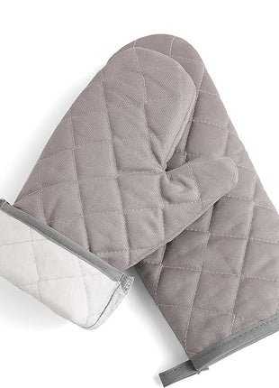 Oven Mitts and Pot Holders 4 pcs Set,High Heat Resistant 500 Degree Extra Thicken Long Kitchen Cotton Oven Glove for Cooking (12 Inch,Grey)