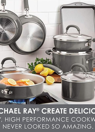 Rachael Ray Create Delicious Nonstick Cookware Pots and Pans Set, 13 Piece, Gray Shimmer