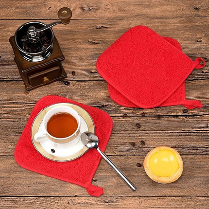 100% Cotton Kitchen Everyday Basic Terry Pot Holder Heat Resistant Coaster Potholder for Cooking and Baking Set of 5 Red