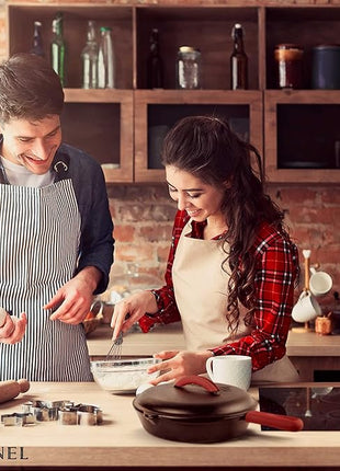 Cuisinel Cast Iron Skillet with Lid - 12"-inch Pre-Seasoned Covered Frying Pan Set + Silicone Handle & Lid Holders + Scraper/Cleaner - Indoor/Outdoor, Oven, Stovetop, Camping Fire, Grill Safe Cookware