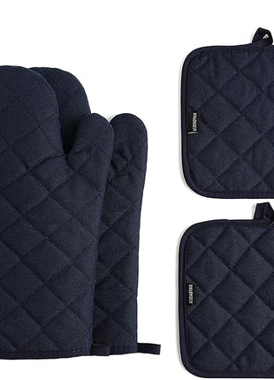 Oven Mitts and Pot Holders 4 pcs Set,High Heat Resistant 500 Degree Extra Thicken Long Kitchen Cotton Oven Glove for Cooking (12 Inch,Deep Blue)