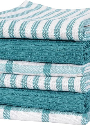 KAF Home Premium Kitchen Towels (18" x 28"), Large 100% Cotton, Flat & Terry Absorbent Dish Towel Set (Teal, 18 x 28-6 Pack)